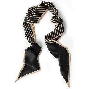 Women's Black Gold Twill Fashion Oblique Angle Silk Neck Scarf Printed Scarves